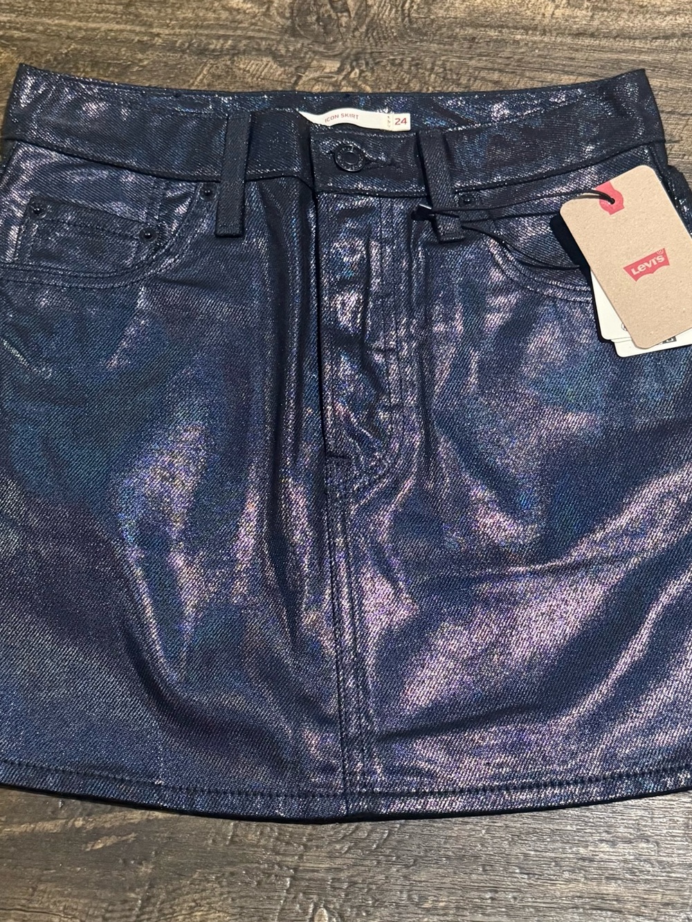 Levi's Iridescent Navy Metallic Midi Skirt